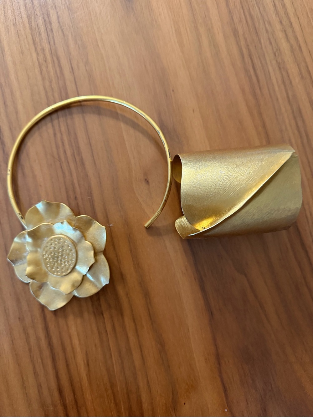 Zara Gold Floral Necklace and Sculptural Gold Cuff